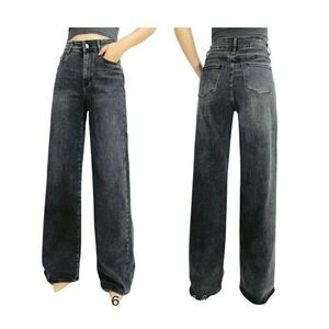 Paris Designer Wide Leg Jeans Washed Black Womens 28x32 Tall NWT